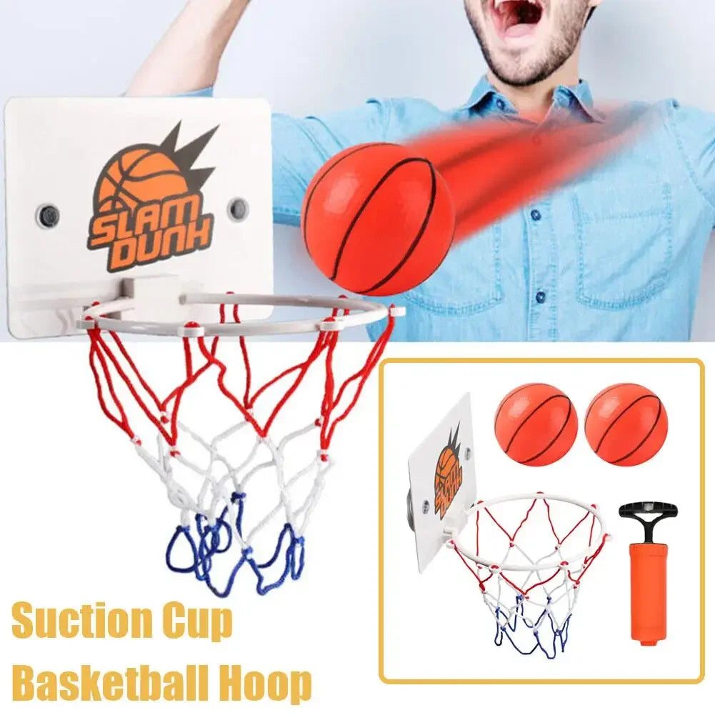 Mini Indoor Basketball Hoop with 2 Balls, Suction Cup Wall Mounted Basketball Backboard, Sports Toy for Kids Boys Girls